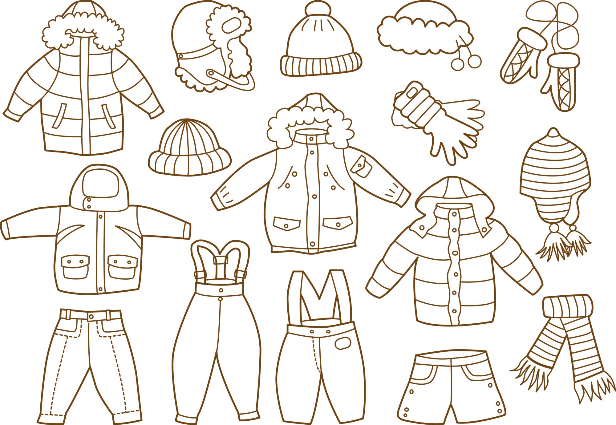 Зимняя одежда раскраска для детей